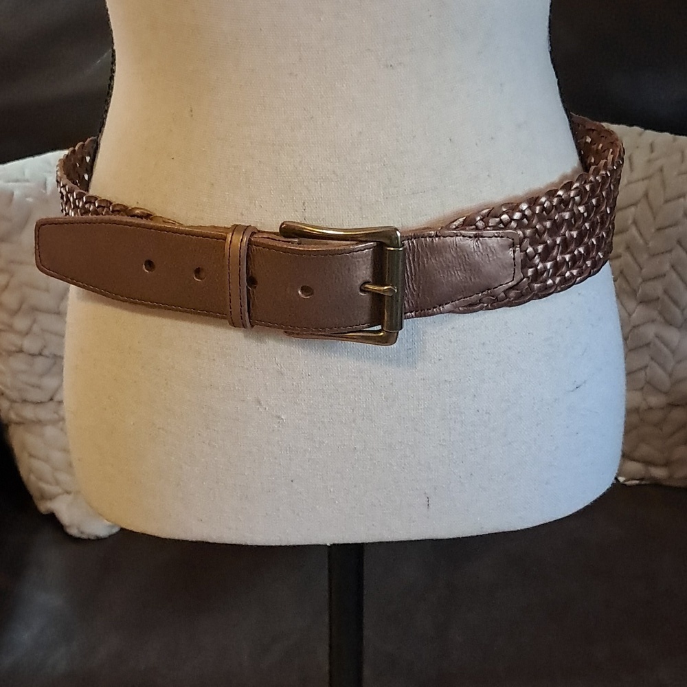 Womens Talbots Boho Bronze Woven Braided Leather Wide Classic Belt Casual Brass